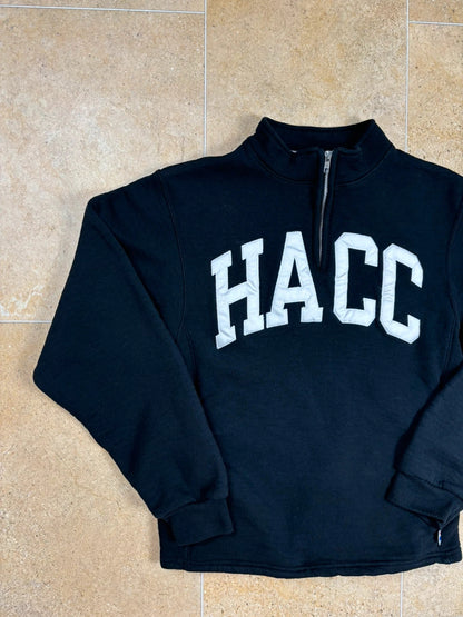 russell athletic HACC quarter zip USA boxy sweatshirt jumper black w/ pockets S Raw Retro.