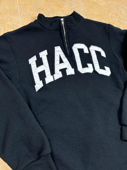 russell athletic HACC quarter zip USA boxy sweatshirt jumper black w/ pockets S Raw Retro.