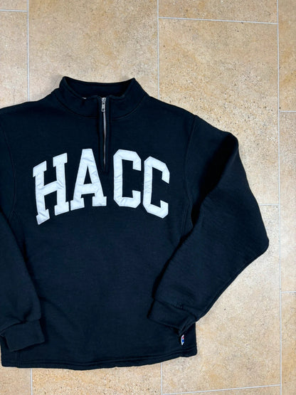 russell athletic HACC quarter zip USA boxy sweatshirt jumper black w/ pockets S Raw Retro.