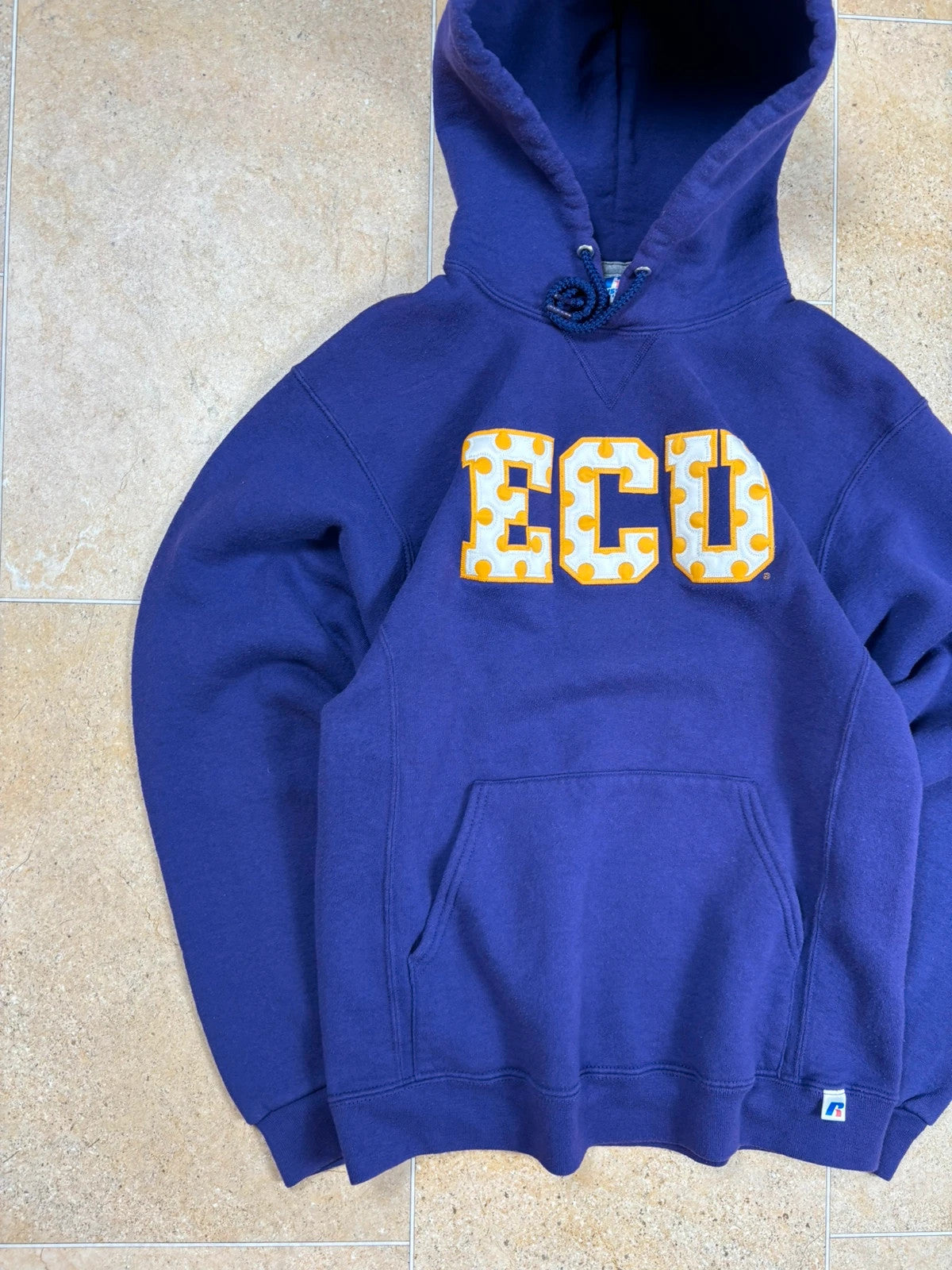 russell athletic east carolina university UCU USA boxy pullover hoodie purple M Raw Retro.