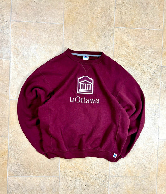 russell athletic pullover USA Ottawa university college boxy sweatshirt maroon L Raw Retro.