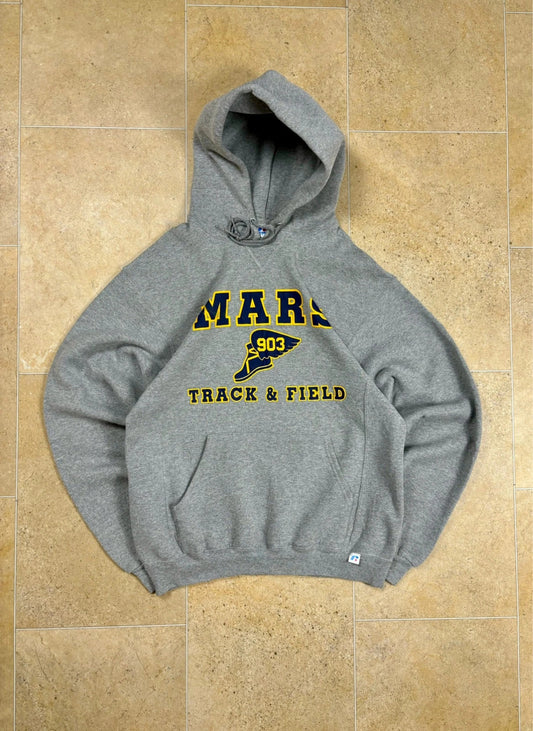 russell athletic pullover USA mars track and field boxy hoodie grey M/L Raw Retro.