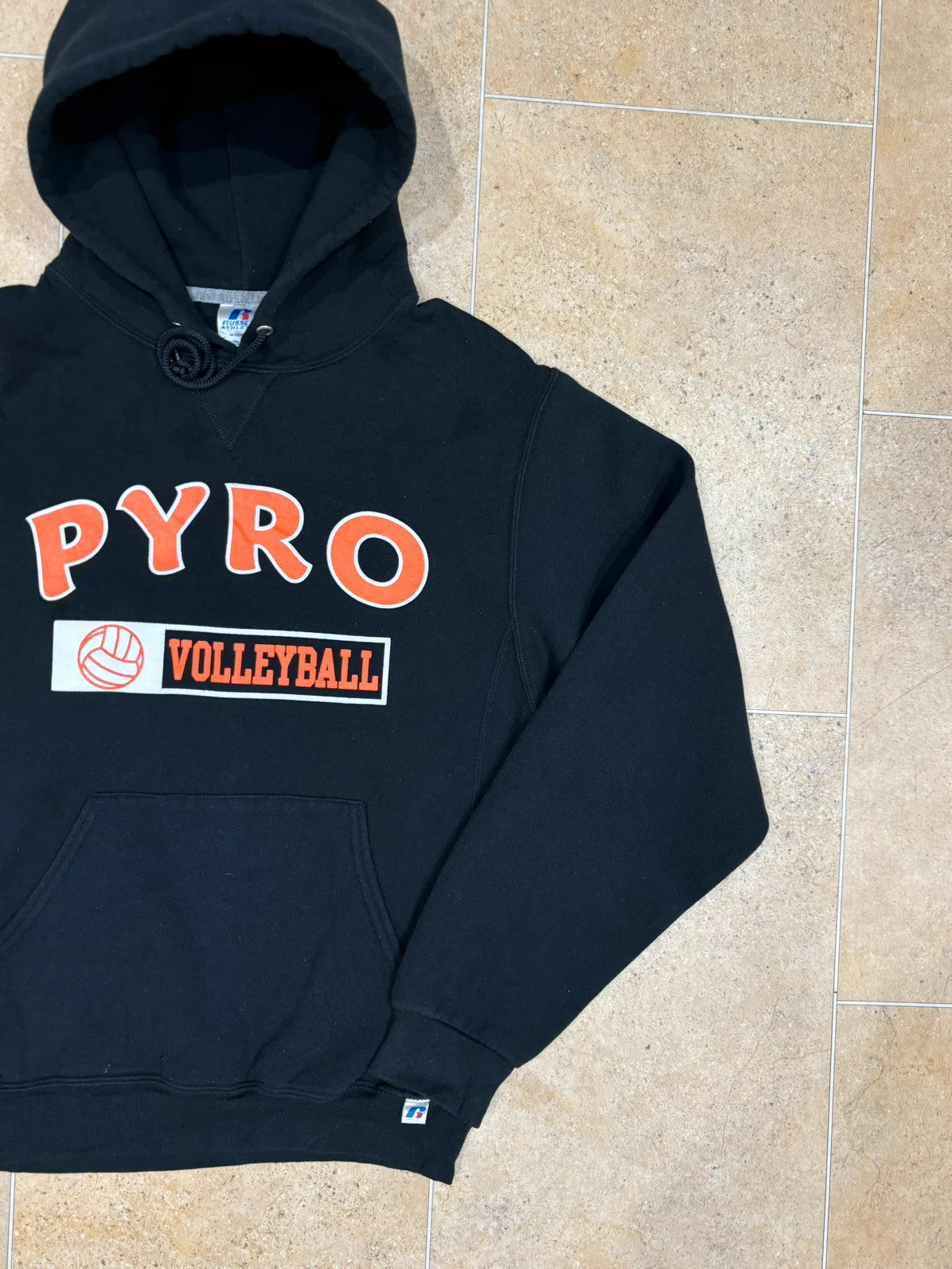 russell athletic pullover USA pyro volleyball boxy hoodie black S Raw Retro.