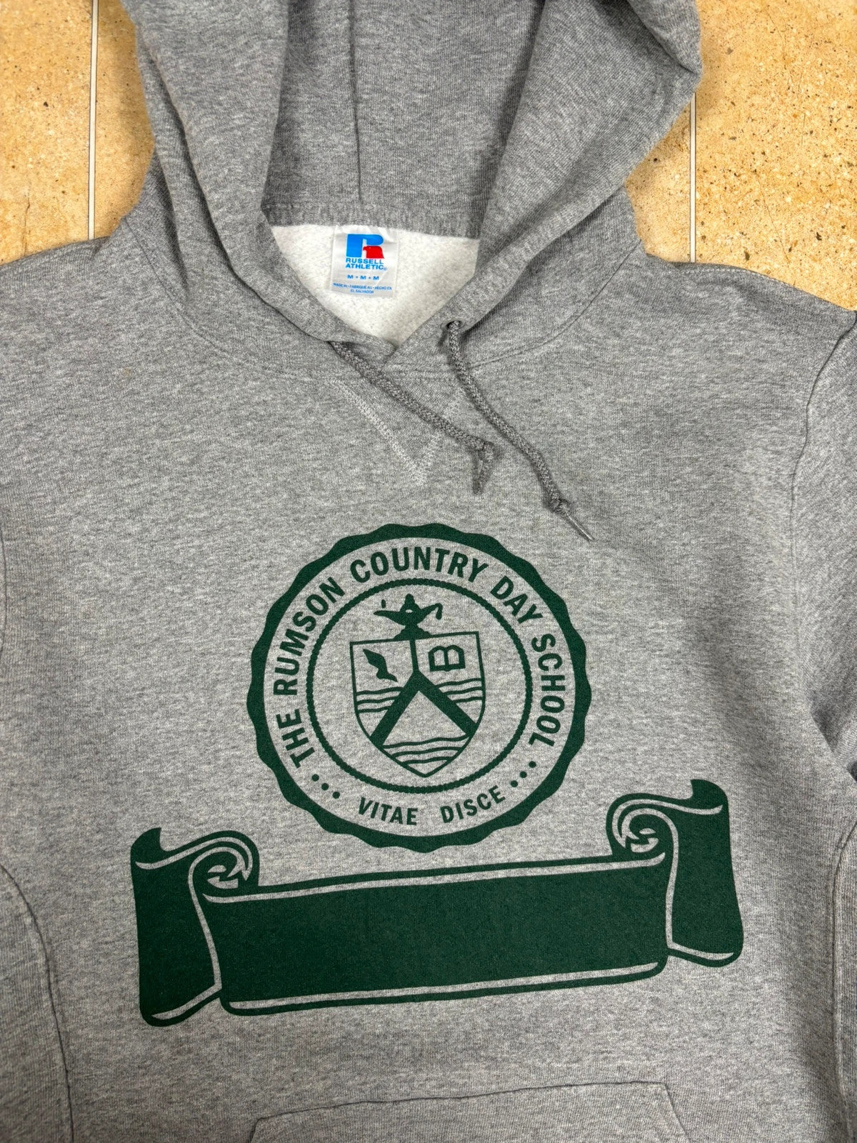 00s 2k russell athletic pullover USA the rumson country day school boxy hoodie grey M Raw Retro.