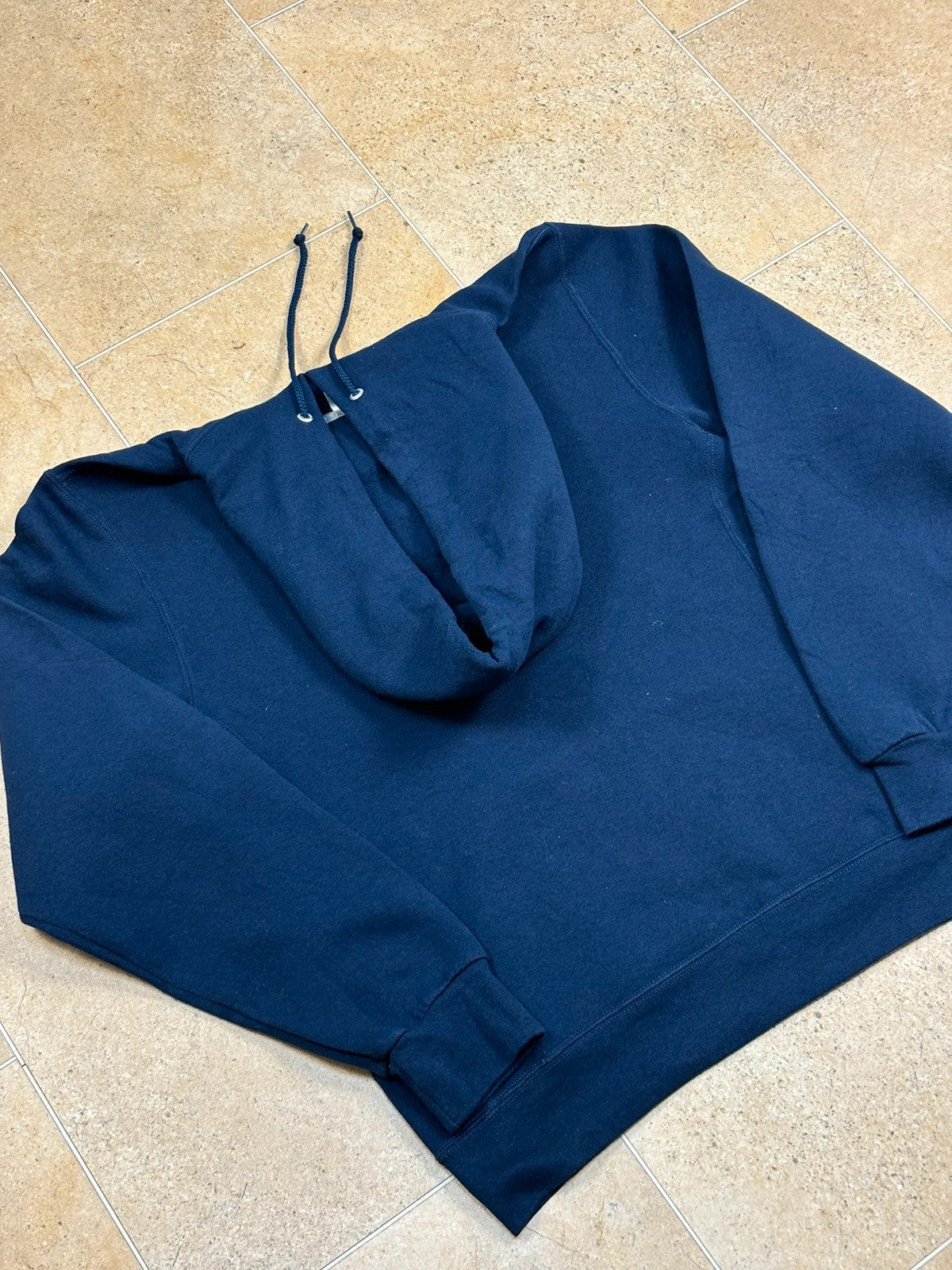 russell athletic pullover american college seniors with arm graphic USA boxy hoodie navy M Raw Retro.