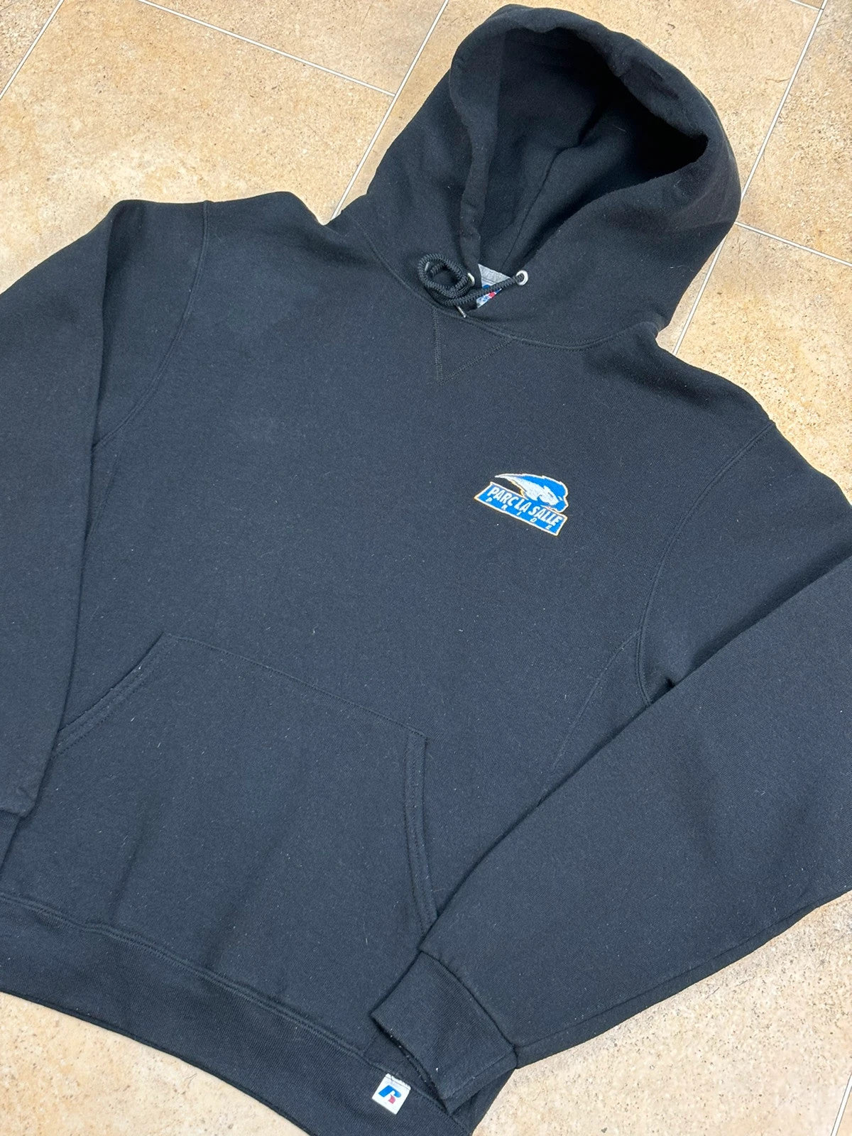 russell athletic pullover USA parcla salle high school print boxy hoodie black S Raw Retro.