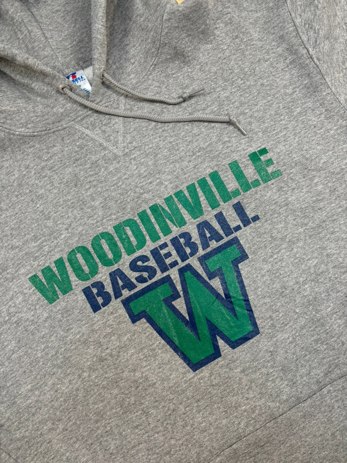 russell athletic pullover USA woodinville baseball boxy hoodie grey L Raw Retro.