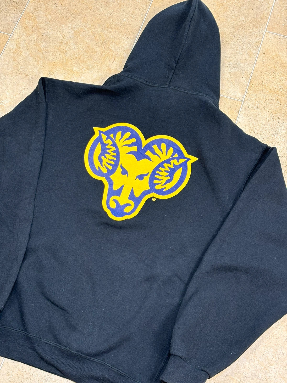 russell athletic pullover USA west chester university boxy hoodie front and back print black L Raw Retro.