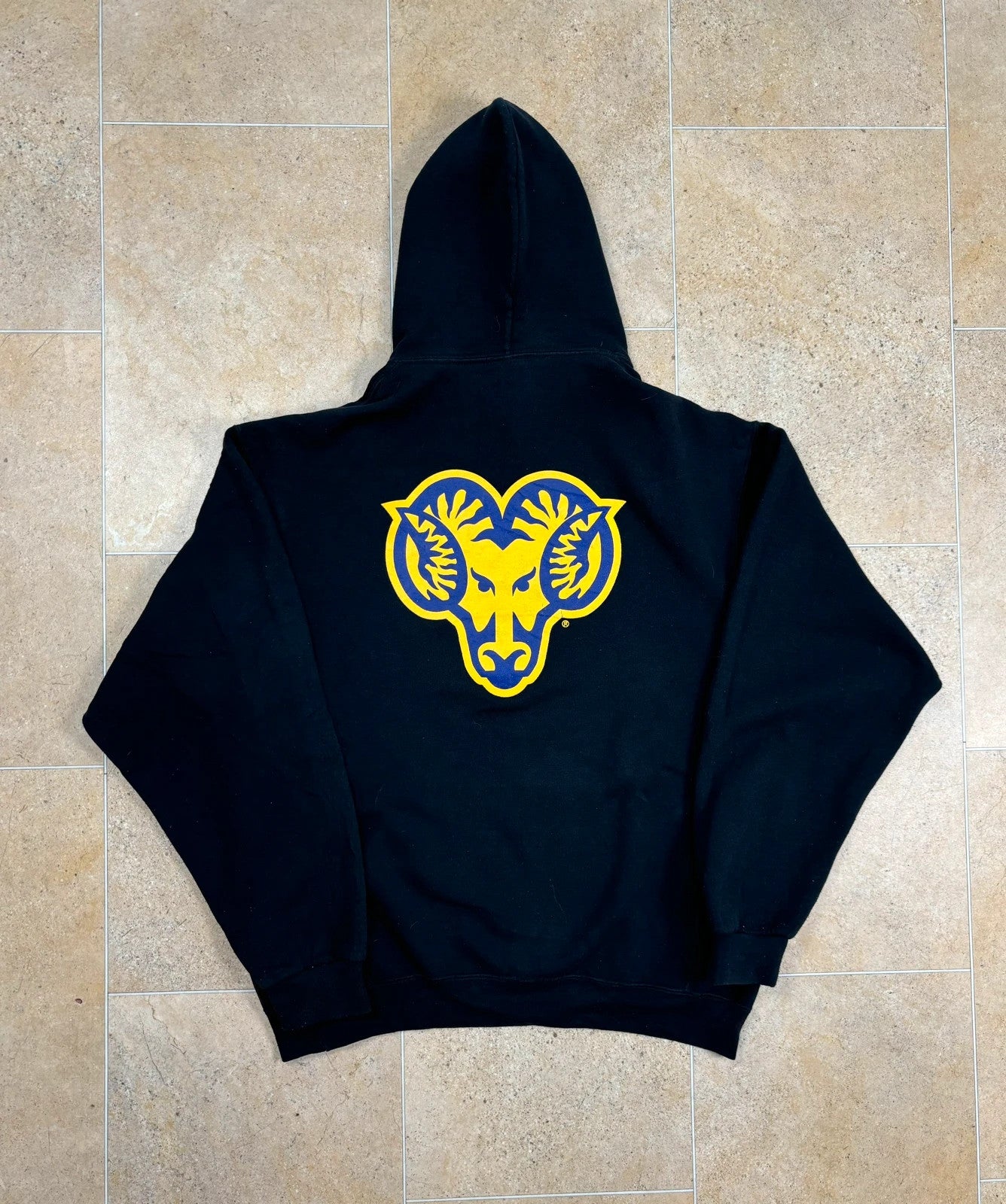 russell athletic pullover USA west chester university boxy hoodie front and back print black L Raw Retro.