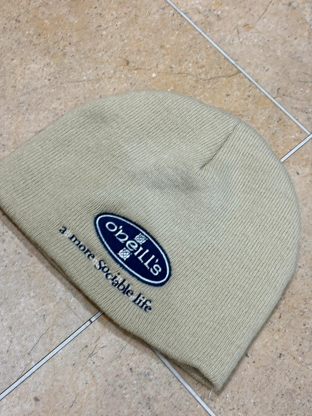 o'neill x jameson whiskey 'a more sociable life' beige tan embroidered beanie one size Raw Retro.