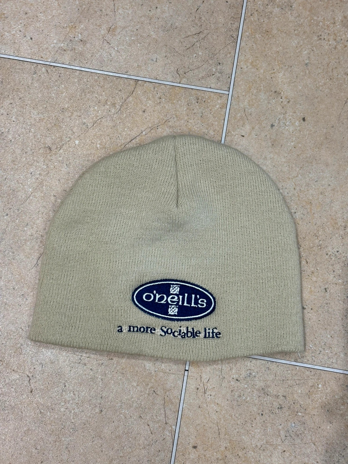 o'neill x jameson whiskey 'a more sociable life' beige tan embroidered beanie one size Raw Retro.