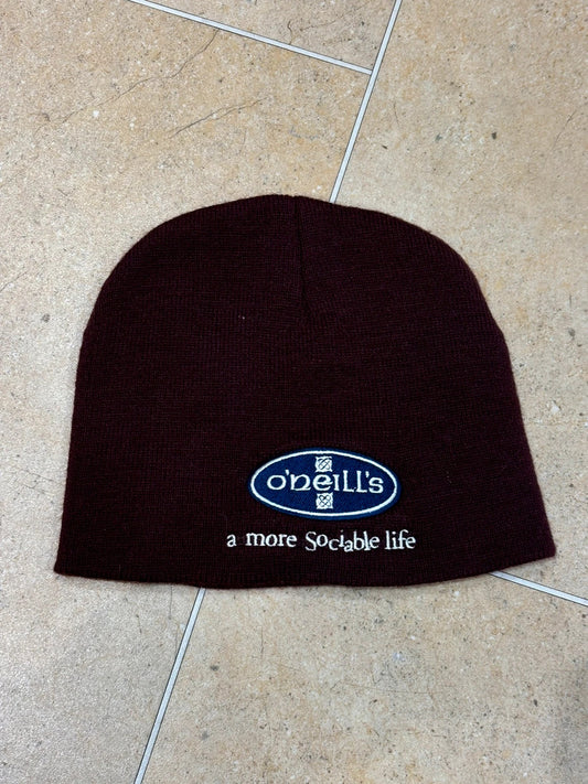 o'neill x jameson whiskey 'a more sociable life' red burgundy embroidered beanie one size Raw Retro.