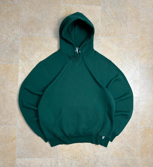 00s 2k vintage russell athletic pullover boxy blank hoodie green XL Raw Retro.