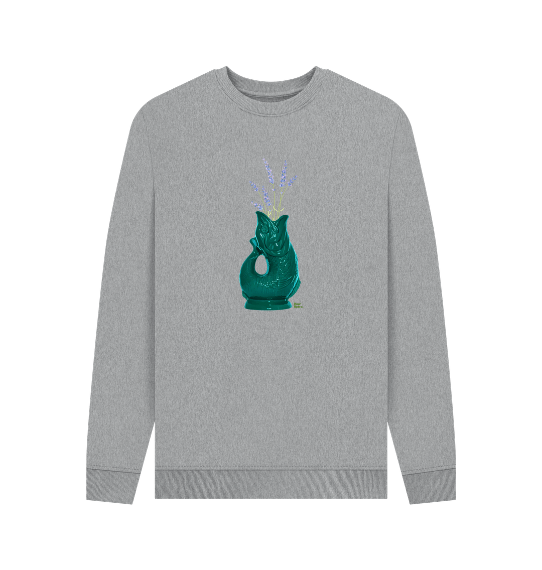 Light Heather Unisex Raw Retro Gluggle Jug Teal Sweatshirt With Purple Lavender Floral Print