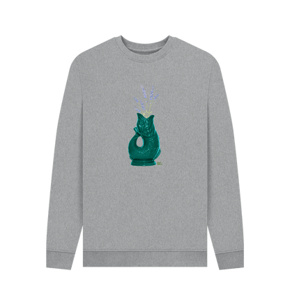 Light Heather Unisex Raw Retro Gluggle Jug Teal Sweatshirt With Purple Lavender Floral Print