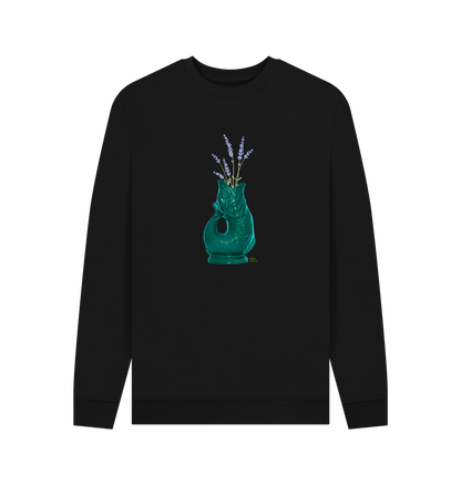 Black Unisex Raw Retro Gluggle Jug Teal Sweatshirt With Purple Lavender Floral Print