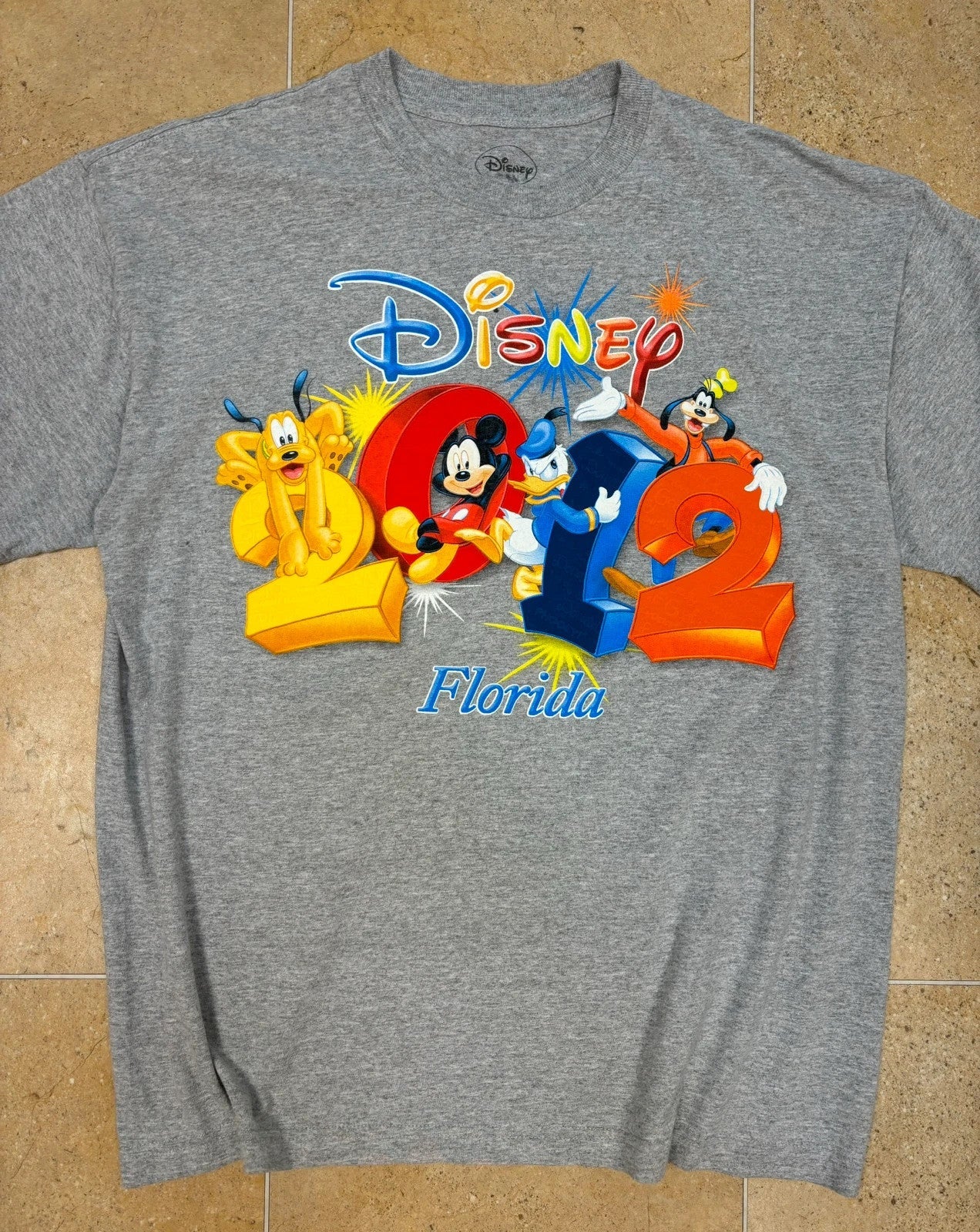 disney florida 2012 with 3d textured print mickey, donald duck, pluto, goofy t-shirt - Raw Retro.