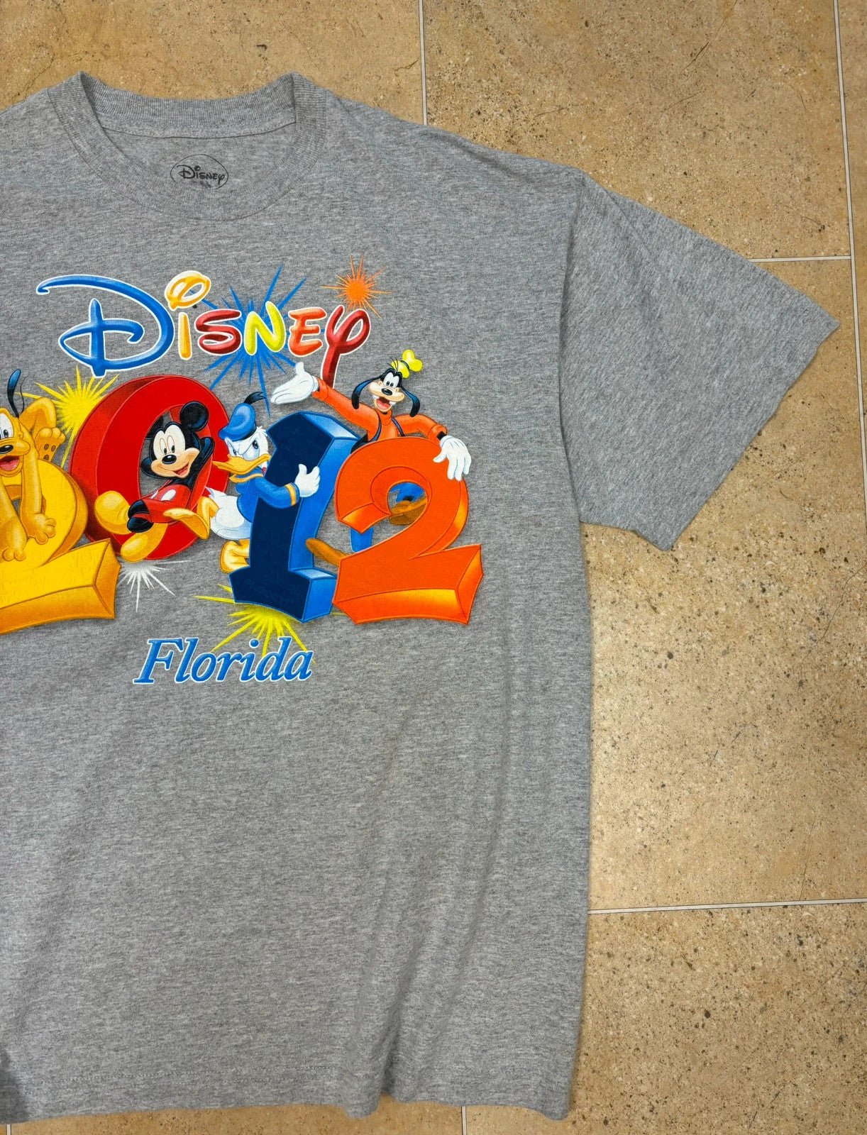 disney florida 2012 with 3d textured print mickey, donald duck, pluto, goofy t-shirt - Raw Retro.