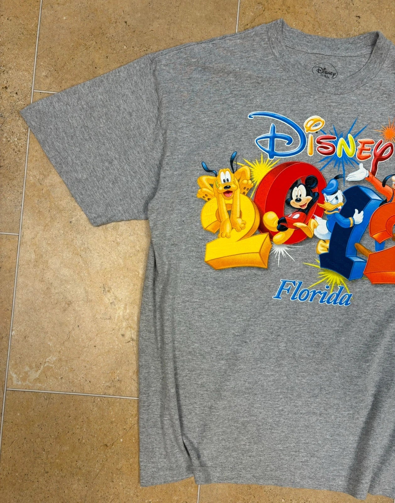 disney florida 2012 with 3d textured print mickey, donald duck, pluto, goofy t-shirt - Raw Retro.