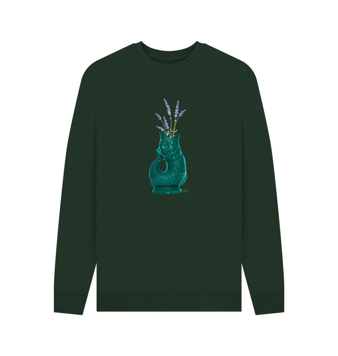 Evergreen Unisex Raw Retro Gluggle Jug Teal Sweatshirt With Purple Lavender Floral Print