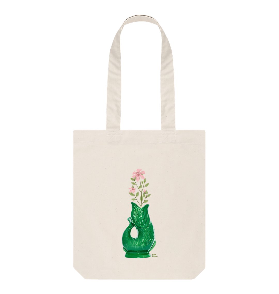 Raw Retro Gluggle Jug Green with Pink Floral Print Tote Bag - Raw Retro.