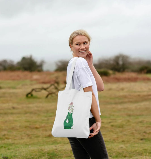 Raw Retro Gluggle Jug Green with Pink Floral Print Tote Bag - Raw Retro.