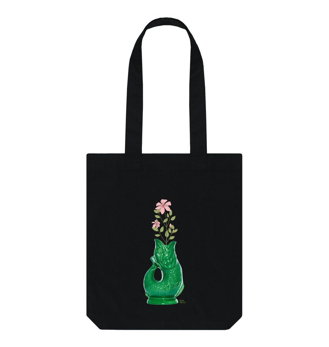 Raw Retro Gluggle Jug Green with Pink Floral Print Tote Bag - Raw Retro.