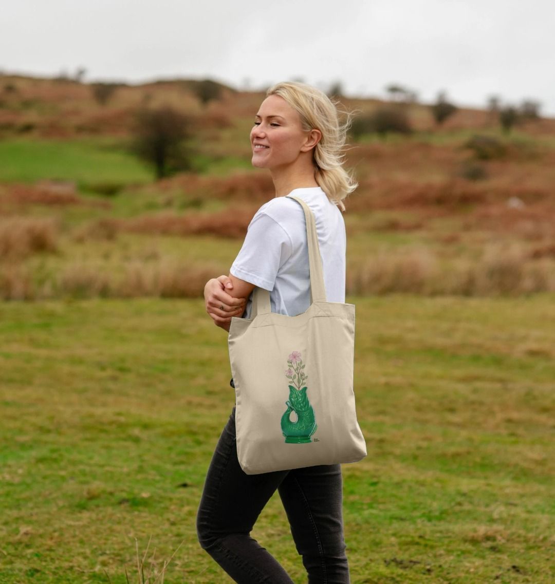 Raw Retro Gluggle Jug Green with Pink Floral Print Tote Bag - Raw Retro.