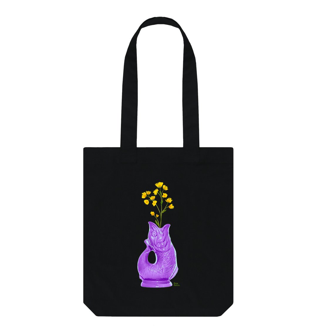 Raw Retro Gluggle Jug Purple with Yellow Floral Print Tote Bag - Raw Retro.