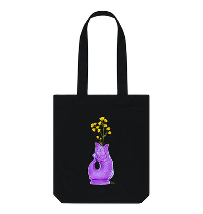 Raw Retro Gluggle Jug Purple with Yellow Floral Print Tote Bag - Raw Retro.