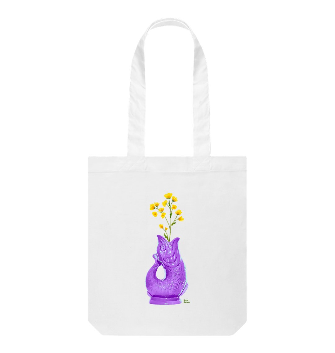 Raw Retro Gluggle Jug Purple with Yellow Floral Print Tote Bag - Raw Retro.