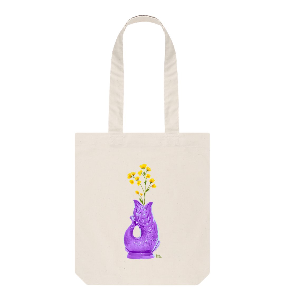 Raw Retro Gluggle Jug Purple with Yellow Floral Print Tote Bag - Raw Retro.