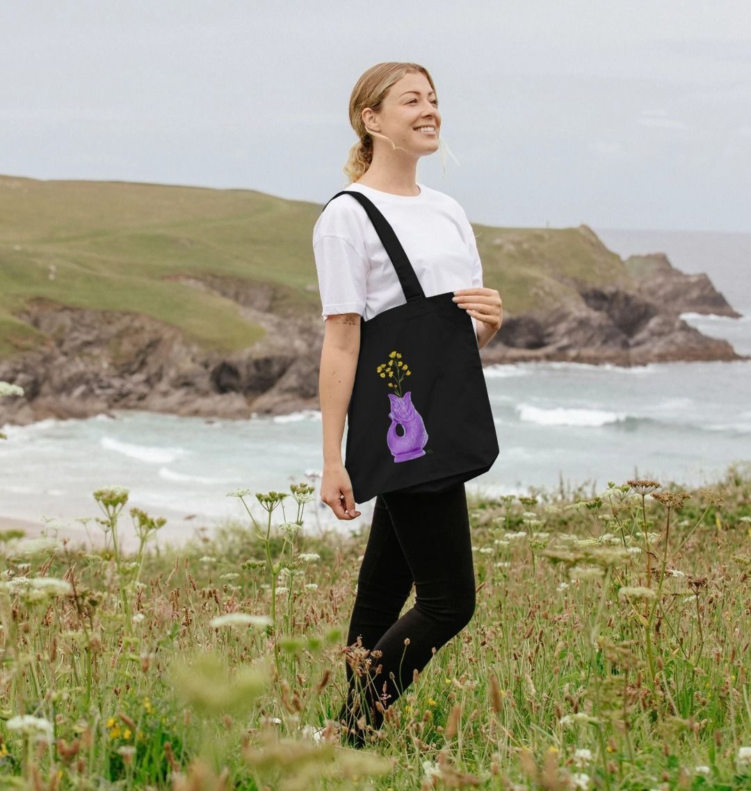 Raw Retro Gluggle Jug Purple with Yellow Floral Print Tote Bag - Raw Retro.