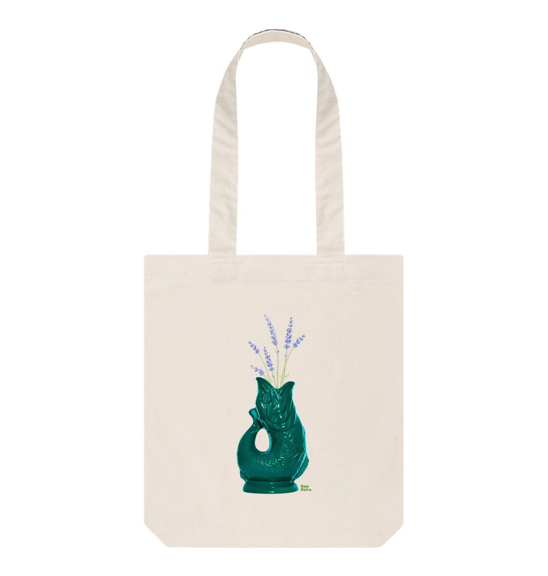 Raw Retro Gluggle Jug Teal with Lavender Floral Print Tote Bag - Raw Retro.