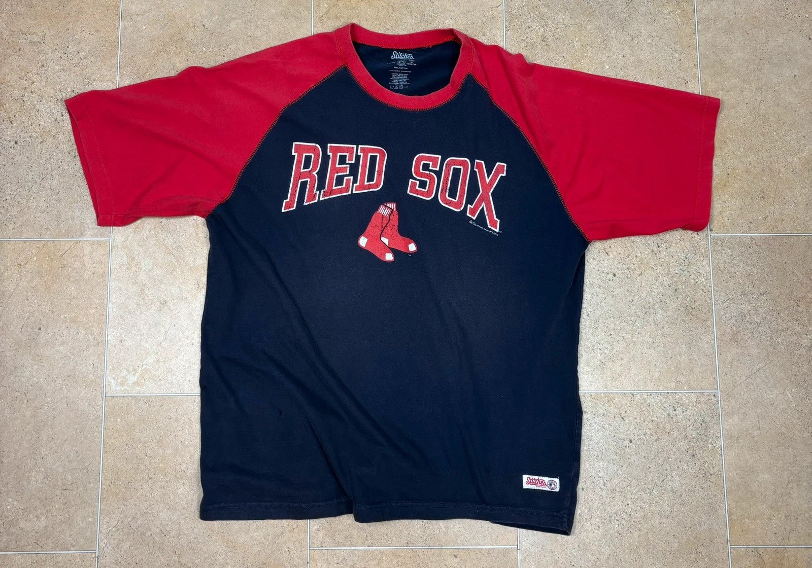 red sox jersey t shirt blue and red - Raw Retro.