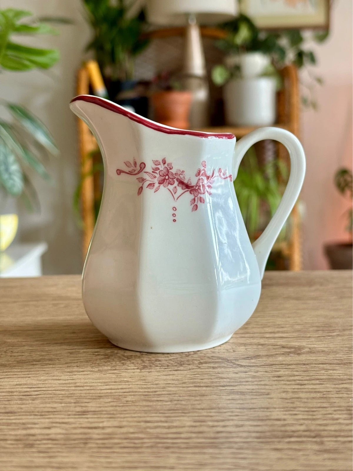 small vintage ceramic milk display jug decanter red design ceramic - Raw Retro.