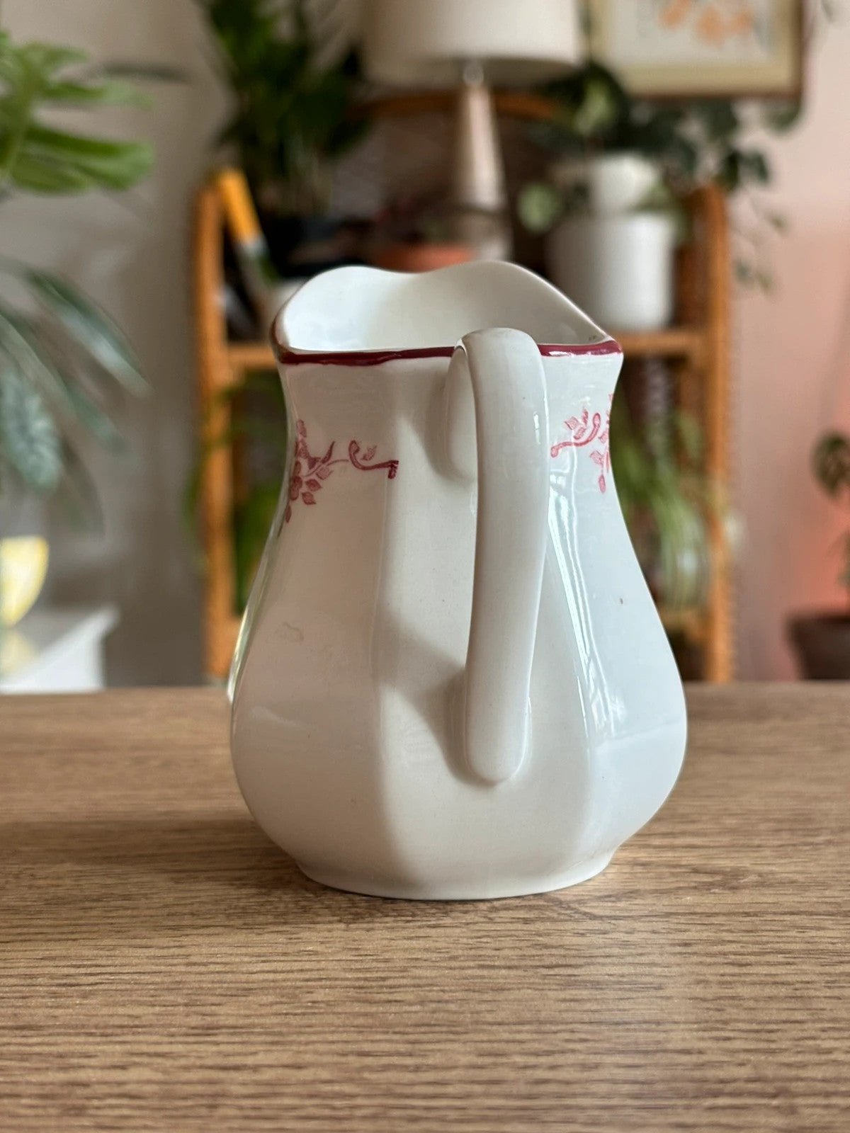 small vintage ceramic milk display jug decanter red design ceramic - Raw Retro.