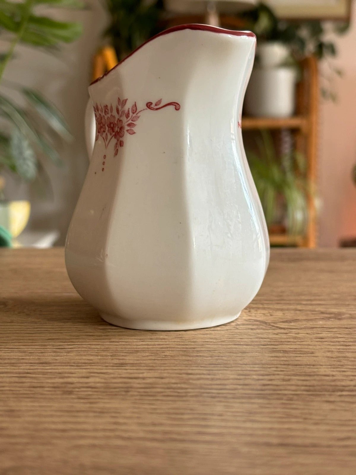 small vintage ceramic milk display jug decanter red design ceramic - Raw Retro.