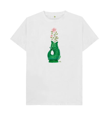 Unisex Raw Retro Gluggle Jug Green T-Shirt With Pink Floral Print - Raw Retro.