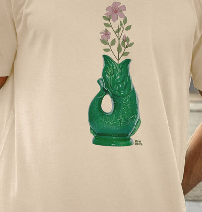 Unisex Raw Retro Gluggle Jug Green T-Shirt With Pink Floral Print - Raw Retro.