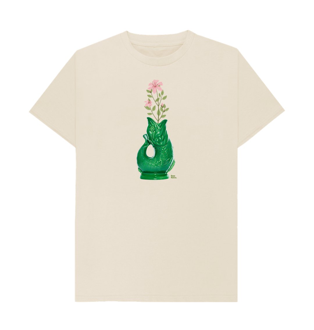 Unisex Raw Retro Gluggle Jug Green T-Shirt With Pink Floral Print - Raw Retro.