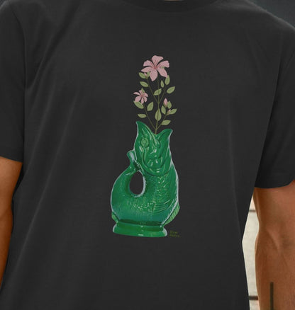 Unisex Raw Retro Gluggle Jug Green T-Shirt With Pink Floral Print - Raw Retro.