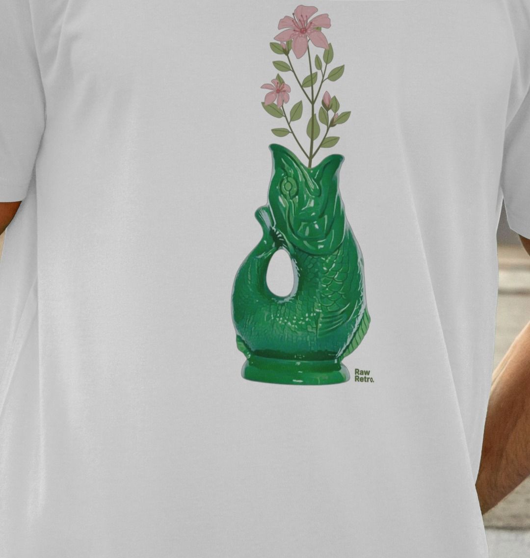 Unisex Raw Retro Gluggle Jug Green T-Shirt With Pink Floral Print - Raw Retro.