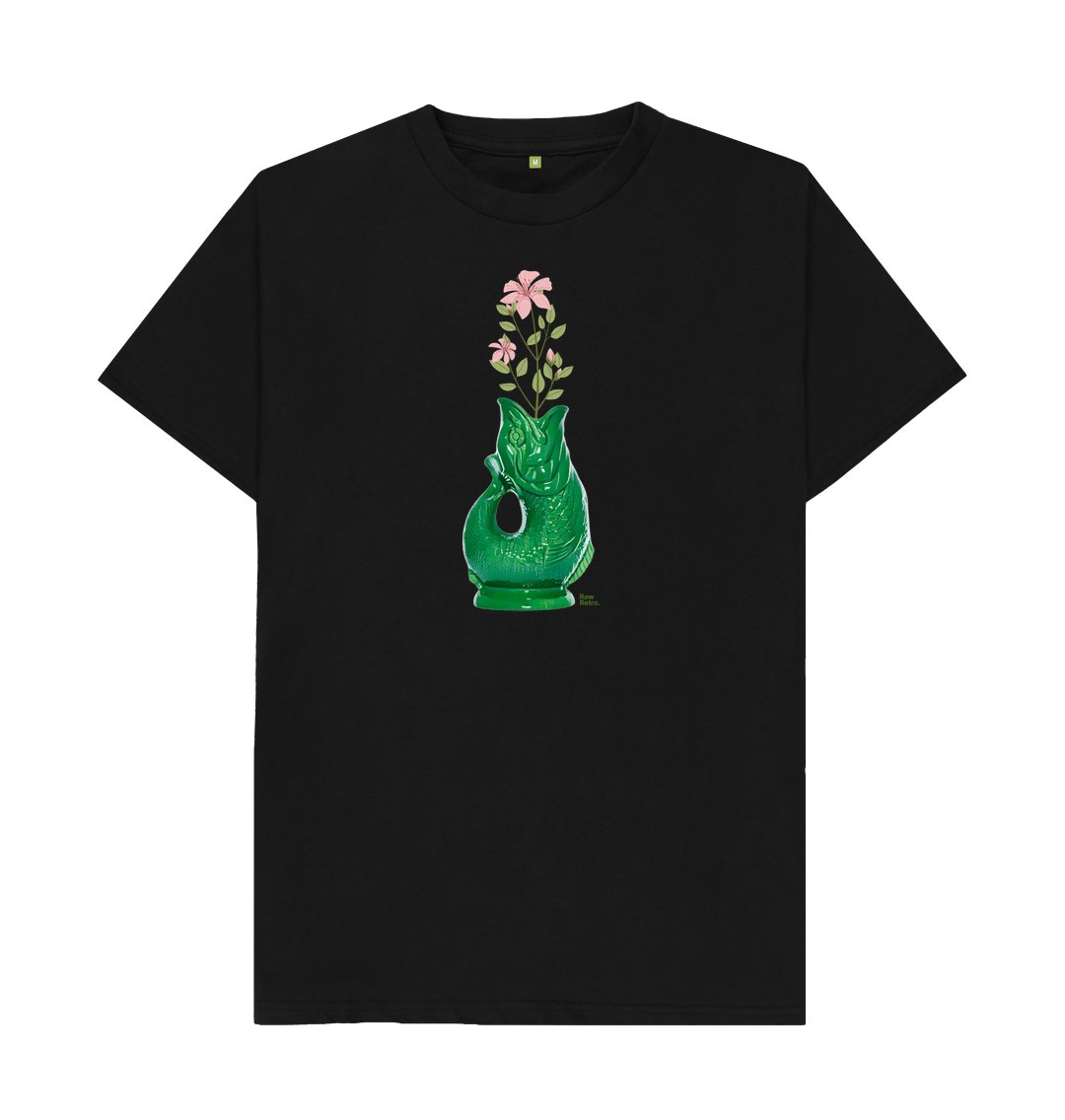 Unisex Raw Retro Gluggle Jug Green T-Shirt With Pink Floral Print - Raw Retro.