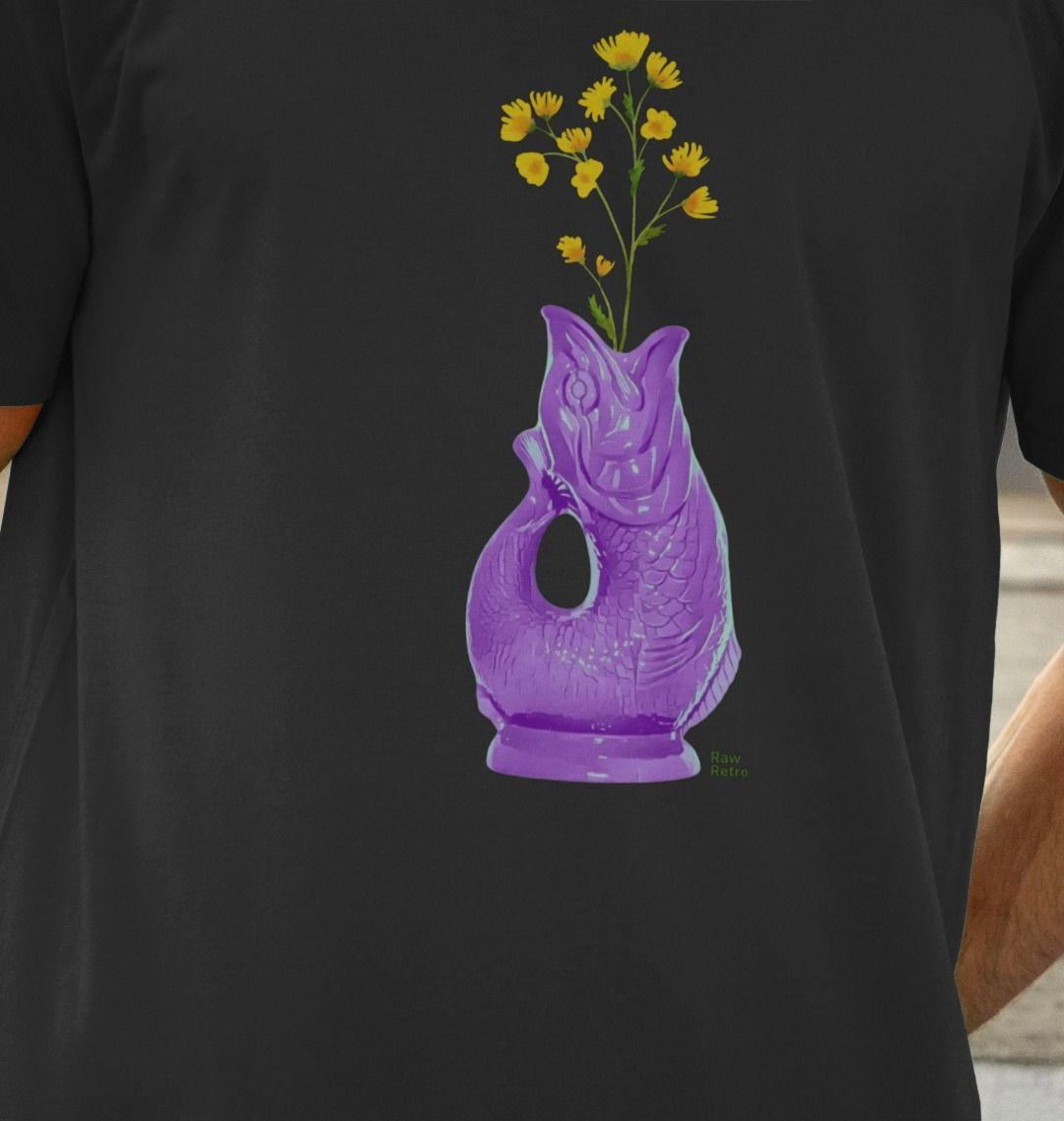 Unisex Raw Retro Gluggle Jug Purple T-Shirt with Yellow Floral Print - Raw Retro.