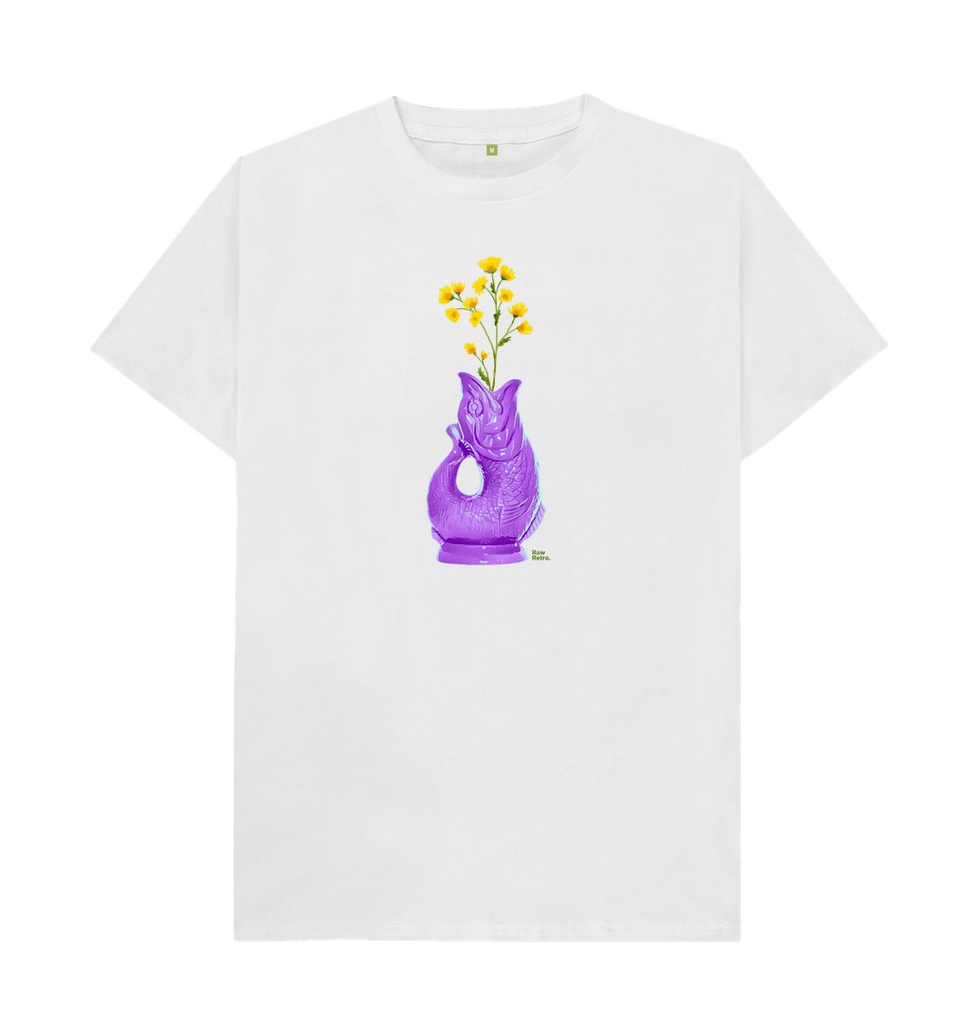 Unisex Raw Retro Gluggle Jug Purple T-Shirt with Yellow Floral Print - Raw Retro.