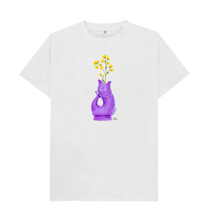 Unisex Raw Retro Gluggle Jug Purple T-Shirt with Yellow Floral Print - Raw Retro.