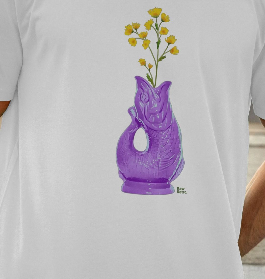 Unisex Raw Retro Gluggle Jug Purple T-Shirt with Yellow Floral Print - Raw Retro.