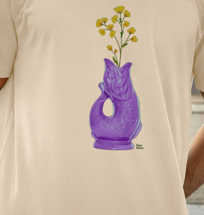 Unisex Raw Retro Gluggle Jug Purple T-Shirt with Yellow Floral Print - Raw Retro.