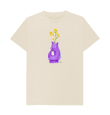 Unisex Raw Retro Gluggle Jug Purple T-Shirt with Yellow Floral Print - Raw Retro.